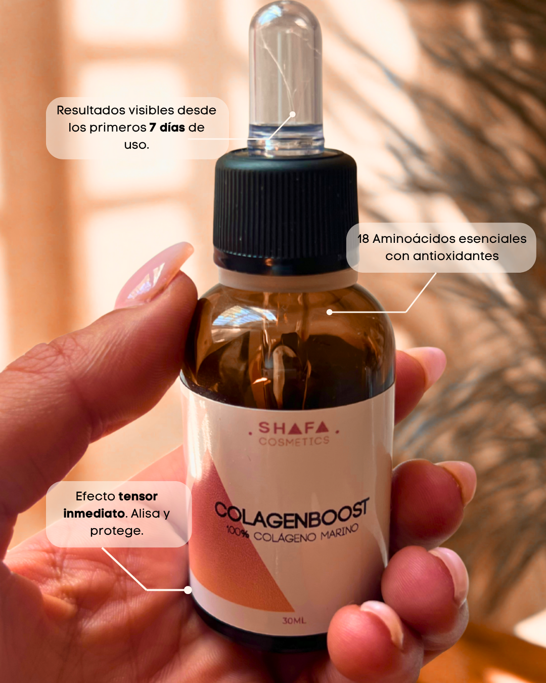 Beneficios del sérum de colágeno marino. Densidad de la piel, 18 aminoácidos, firmeza facial.